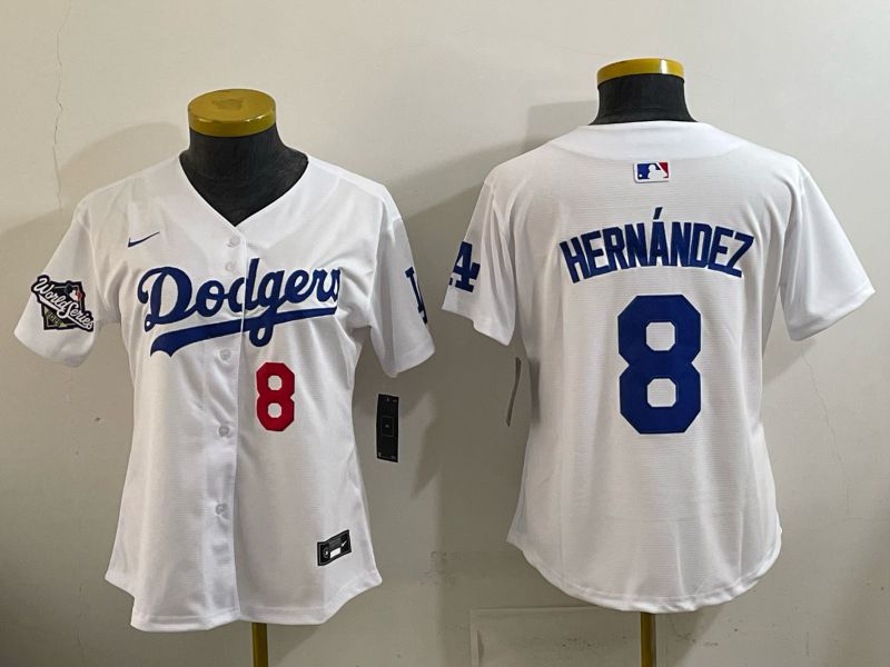 Women 2026 Nike Los Angeles Dodgers #8 Hernandez White Game MLB Jersey 08->women mlb jersey->Women Jersey